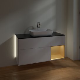 Тумба под раковину Villeroy & Boch Finion 120х50,1 см с подсветкой МДФ глянцевый белый лак/стекло черное матовое G832HFGF