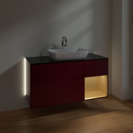 Тумба под раковину Villeroy & Boch Finion 120х50,1 см с подсветкой МДФ пион матовый лак/стекло черное матовое G832HFHB