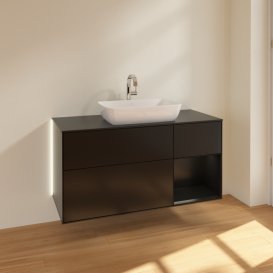 Тумба під раковину Villeroy & Boch Finion 120х50,1 см із підсвічуванням МДФ чорний матовий лак/скло чорне матове G832PDPD
