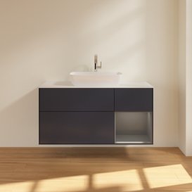 Тумба під раковину Villeroy & Boch Finion 120х50,1 см із підсвічуванням МДФ темно-синій матовий лак/скло біле матове G831GKHG