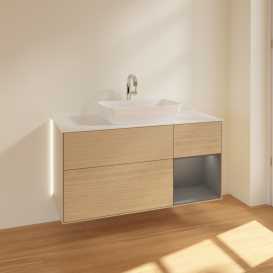 Тумба під раковину Villeroy & Boch Finion 120х50,1 см із підсвічуванням МДФ шпон дуба/скло біле матове G831GKPC