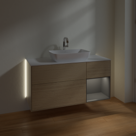 Тумба під раковину Villeroy & Boch Finion 120х50,1 см із підсвічуванням МДФ шпон дуба/скло біле матове G831GKPC