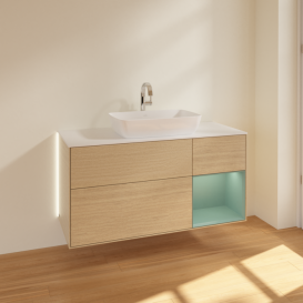 Тумба під раковину Villeroy & Boch Finion 120х50,1 см із підсвічуванням МДФ шпон дуба/скло біле матове G831GMPC