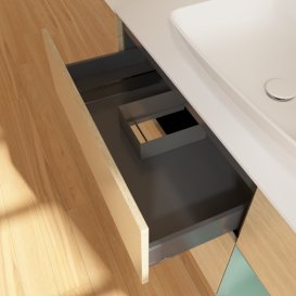 Тумба під раковину Villeroy & Boch Finion 120х50,1 см із підсвічуванням МДФ шпон дуба/скло біле матове G831GMPC