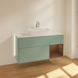 Тумба под раковину Villeroy & Boch Finion 120х50,1 см с подсветкой МДФ оливковый матовый лак/стекло белое матовое G831GNGM