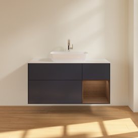 Тумба под раковину Villeroy & Boch Finion 120х50,1 см с подсветкой МДФ темно-синий матовый лак/стекло белое матовое G831GNHG