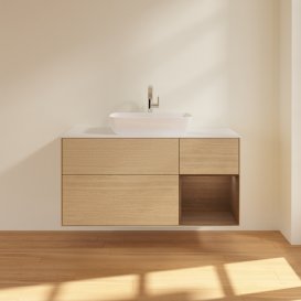 Тумба под раковину Villeroy & Boch Finion 120х50,1 см с подсветкой МДФ шпон дуба/стекло белое матовое G831GNPC