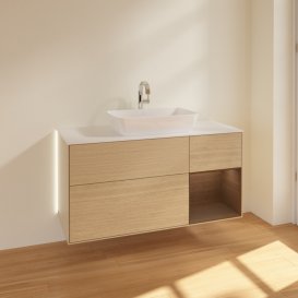 Тумба под раковину Villeroy & Boch Finion 120х50,1 см с подсветкой МДФ шпон дуба/стекло белое матовое G831GNPC