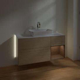 Тумба под раковину Villeroy & Boch Finion 120х50,1 см с подсветкой МДФ шпон дуба/стекло белое матовое G831GNPC