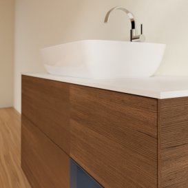 Тумба під раковину Villeroy & Boch Finion 120х50,1 см із підсвічуванням МДФ шпон волоського горіха/скло біле матове G831HGGN