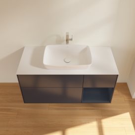 Тумба під раковину Villeroy & Boch Finion 120х50,1 см із підсвічуванням МДФ темно-синій матовий лак/скло біле матове G831HGHG