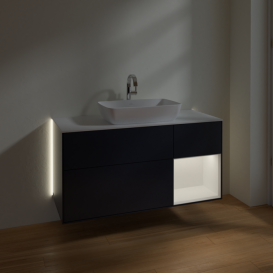 Тумба під раковину Villeroy & Boch Finion 120х50,1 см із підсвічуванням МДФ темно-синій матовий лак/скло біле матове G831MTHG