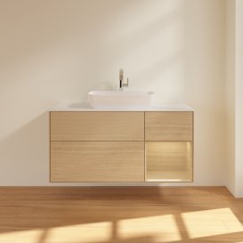 Тумба под раковину Villeroy & Boch Finion 120х50,1 см с подсветкой МДФ шпон дуба/стекло белое матовое G831PCPC