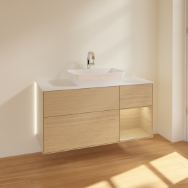 Тумба под раковину Villeroy & Boch Finion 120х50,1 см с подсветкой МДФ шпон дуба/стекло белое матовое G831PCPC