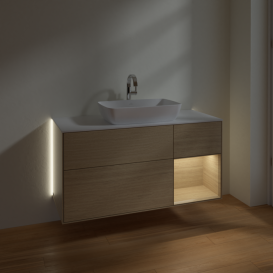 Тумба под раковину Villeroy & Boch Finion 120х50,1 см с подсветкой МДФ шпон дуба/стекло белое матовое G831PCPC