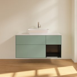 Тумба під раковину Villeroy & Boch Finion 120х50,1 см із підсвічуванням МДФ оливковий матовий лак/скло біле матове G831PDGM