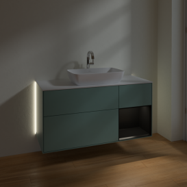 Тумба під раковину Villeroy & Boch Finion 120х50,1 см із підсвічуванням МДФ оливковий матовий лак/скло біле матове G831PDGM