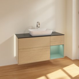 Тумба під раковину Villeroy & Boch Finion 120х50,1 см з підсвічуванням МДФ шпон дуба/скло чорне матове G832GMPC