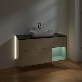 Тумба під раковину Villeroy & Boch Finion 120х50,1 см з підсвічуванням МДФ шпон дуба/скло чорне матове G832GMPC