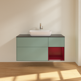 Тумба под раковину Villeroy & Boch Finion 120х50,1 см с подсветкой МДФ оливковый матовый лак/стекло черное матовое G832HBGM