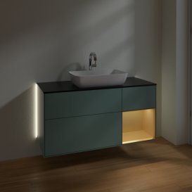Тумба под раковину Villeroy & Boch Finion 120х50,1 см с подсветкой МДФ оливковый матовый лак/стекло черное матовое G832HFGM