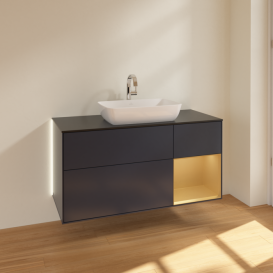 Тумба под раковину Villeroy & Boch Finion 120х50,1 см с подсветкой МДФ темно-синий матовый лак/стекло черное матовое G832HFHG