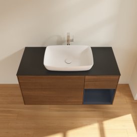 Тумба под раковину Villeroy & Boch Finion 120х50,1 см с подсветкой МДФ шпон грецкого ореха/стекло черное матовое G832HGGN