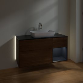 Тумба под раковину Villeroy & Boch Finion 120х50,1 см с подсветкой МДФ шпон грецкого ореха/стекло черное матовое G832HGGN