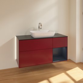 Тумба под раковину Villeroy & Boch Finion 120х50,1 см с подсветкой МДФ пион матовый лак/стекло черное матовое G832HGHB