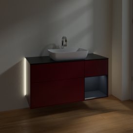 Тумба под раковину Villeroy & Boch Finion 120х50,1 см с подсветкой МДФ пион матовый лак/стекло черное матовое G832HGHB