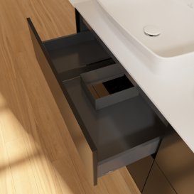 Тумба під раковину Villeroy & Boch Finion 160х50,1 см МДФ чорний матовий лак/скло біле матове F84100PD