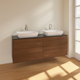 Тумба під раковину Villeroy & Boch Finion 160х50,1 см МДФ шпон волоського горіха/скло чорне матове F84200GN