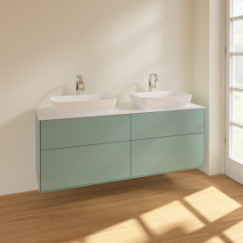 Тумба під раковину Villeroy & Boch Finion 160х50,1 см МДФ оливковий матовий лак/скло біле матове F84100GM