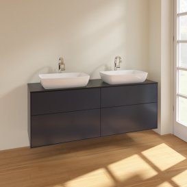 Тумба под раковину Villeroy & Boch Finion 160х50,1 см МДФ темно-синий матовый лак/стекло черное матовое F84200HG