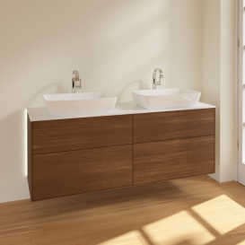 Тумба под раковину Villeroy & Boch Finion 160х50,1 см с подсветкой МДФ шпон грецкого ореха/стекло белое матовое G84100GN