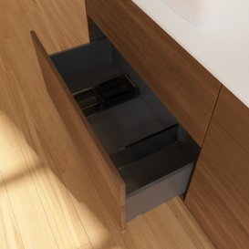 Тумба под раковину Villeroy & Boch Finion 160х50,1 см с подсветкой МДФ шпон грецкого ореха/стекло белое матовое G84100GN