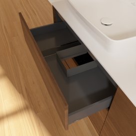 Тумба под раковину Villeroy & Boch Finion 160х50,1 см с подсветкой МДФ шпон грецкого ореха/стекло белое матовое G84100GN