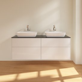 Тумба под раковину Villeroy & Boch Finion 160х50,1 см с подсветкой МДФ глянцевый белый лак/стекло черное матовое G84200GF