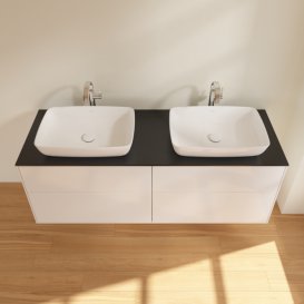 Тумба под раковину Villeroy & Boch Finion 160х50,1 см с подсветкой МДФ глянцевый белый лак/стекло черное матовое G84200GF