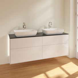 Тумба под раковину Villeroy & Boch Finion 160х50,1 см с подсветкой МДФ глянцевый белый лак/стекло черное матовое G84200GF