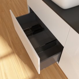 Тумба под раковину Villeroy & Boch Finion 160х50,1 см с подсветкой МДФ глянцевый белый лак/стекло черное матовое G84200GF