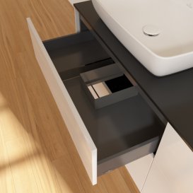 Тумба под раковину Villeroy & Boch Finion 160х50,1 см с подсветкой МДФ глянцевый белый лак/стекло черное матовое G84200GF