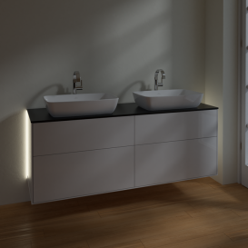 Тумба под раковину Villeroy & Boch Finion 160х50,1 см с подсветкой МДФ глянцевый белый лак/стекло черное матовое G84200GF