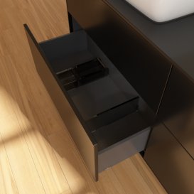 Тумба под раковину Villeroy & Boch Finion 160х50,1 см с подсветкой МДФ черный матовый лак/стекло черное матовое G84200PD