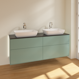 Тумба под раковину Villeroy & Boch Finion 160х50,1 см с подсветкой МДФ оливковый матовый лак/стекло черное матовое G84200GM