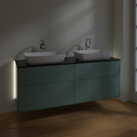 Тумба под раковину Villeroy & Boch Finion 160х50,1 см с подсветкой МДФ оливковый матовый лак/стекло черное матовое G84200GM