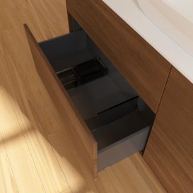 Тумба під раковину Villeroy & Boch Finion 160х50,1 см МДФ шпон волоського горіха/скло біле матове F85100GN