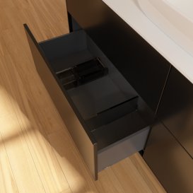 Тумба под раковину Villeroy & Boch Finion 160х50,1 см МДФ черный матовый лак/стекло белое матовое F85100PD