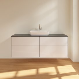 Тумба під раковину Villeroy & Boch Finion 160х50,1 см МДФ білий глянцевий лак/скло чорне матове F85200GF