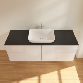 Тумба під раковину Villeroy & Boch Finion 160х50,1 см МДФ білий глянцевий лак/скло чорне матове F85200GF